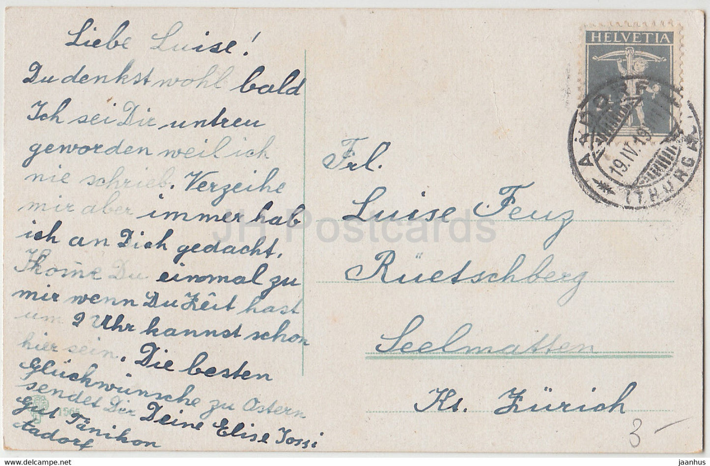 Ostergrußkarte - Herzliche Ostergrusse - Glocken - Kirche - alte Postkarte - 1919 - Deutschland - gebraucht