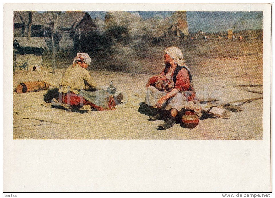 painting by A. Arkhipov - Day laborers at the iron foundry - working women - Russian art - 1957 - Russia USSR - unused - JH Postcards