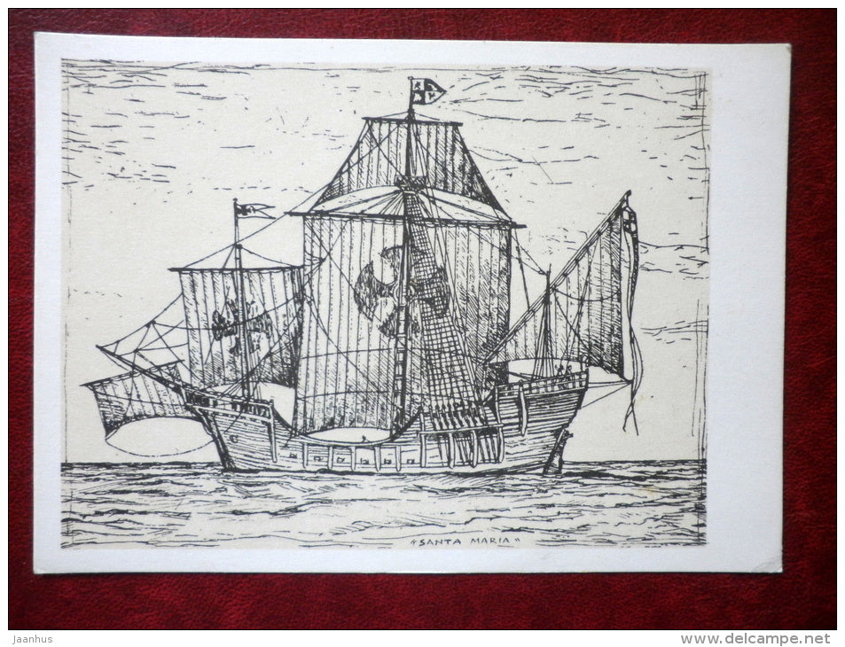 Santa Maria - sailing ship - illustration by A. Kütt - 1979 - Estonia USSR - unused - JH Postcards