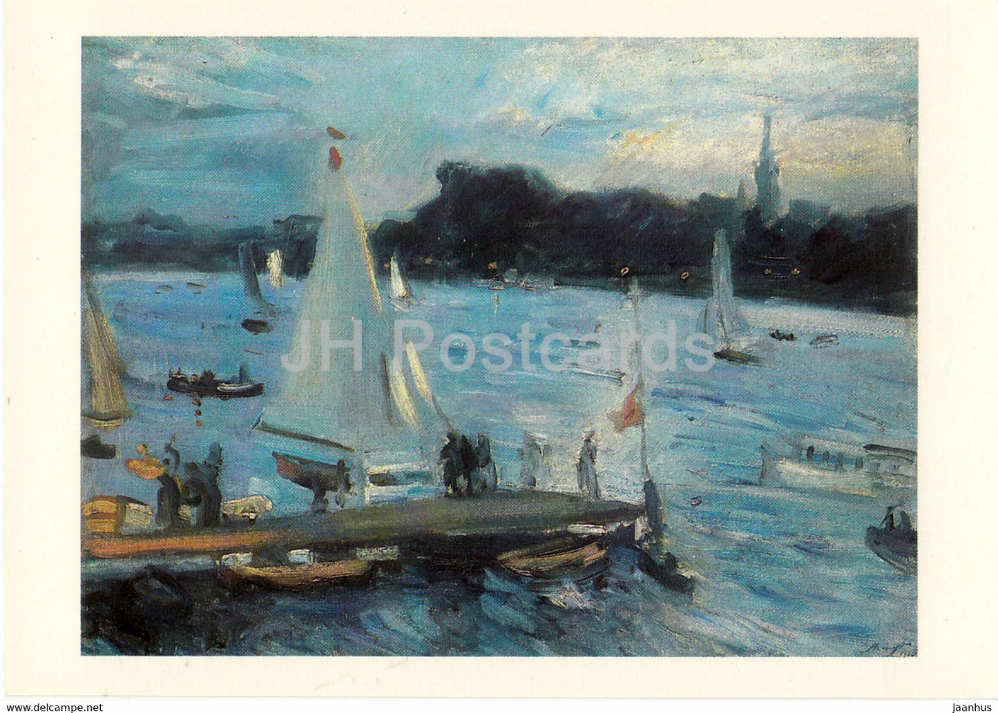 painting by Max Slevogt - Blick auf die Alster bei Hamburg - German art - DDR Germany - unused - JH Postcards