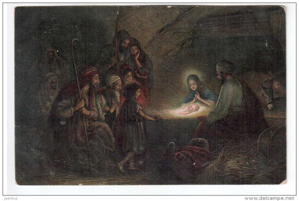 illustration by R. Leinweber - Birth of Jesus Adoration of the Shepherds - EGMS 9057 - circulated in Estonia 1927 - used - JH Postcards