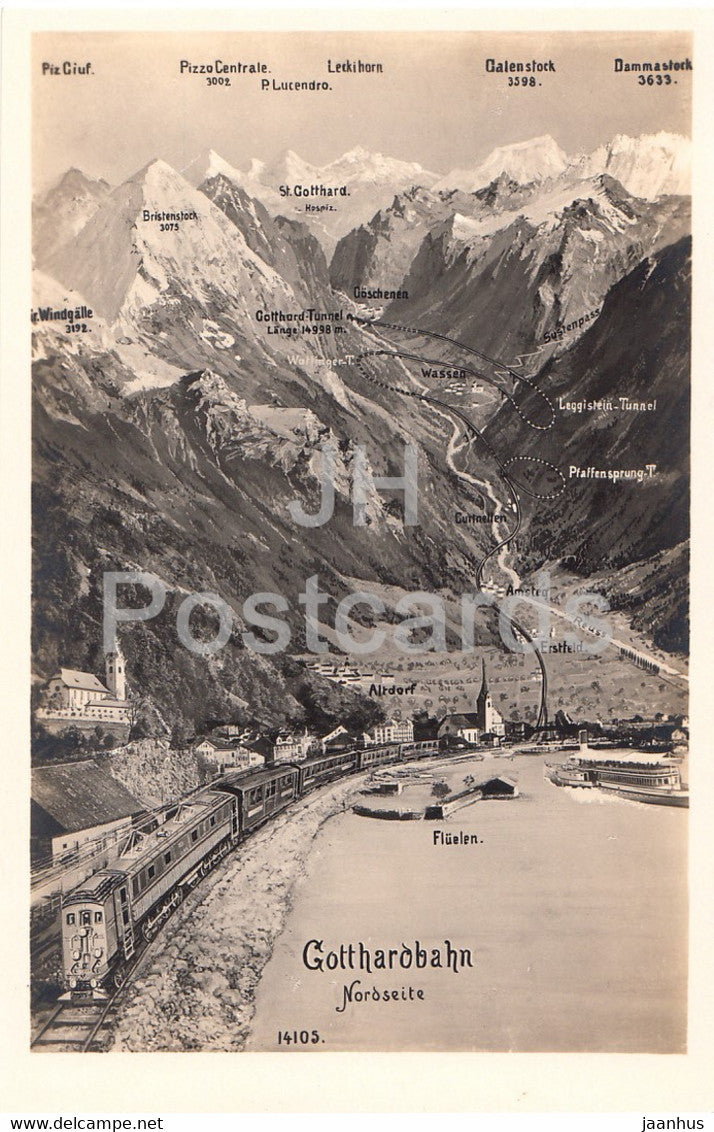 Gotthardbahn - Nordseite - train - railway - old postcard - Switzerland - unused - JH Postcards