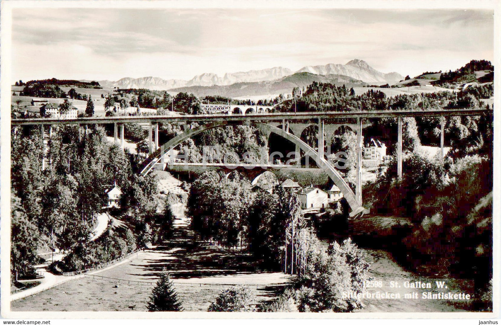 St Gallen - Sitterbrucken mit Santiskette - bridge - 1948 - old postcard - Switzerland - used - JH Postcards