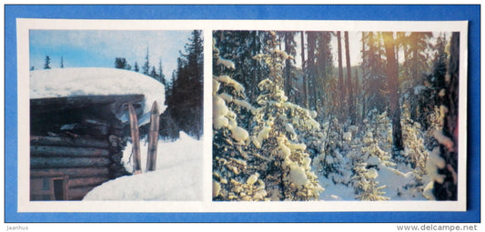 cabin in the woods - winter - Lake Baikal - 1978 - Russia USSR - unused - JH Postcards