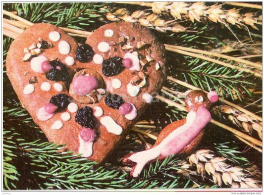 New Year Greeting card - gingerbread - 1 - 1977 - Estonia USSR - unused - JH Postcards