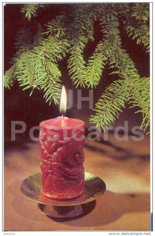 New Year Greeting card - red candle - 1972 - Estonia USSR - used - JH Postcards