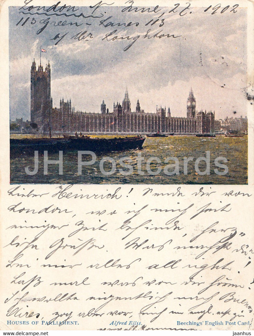 London - Houses of Parliament - Alfred Ellis - old postcard - 1902 - England - United Kingdom - used - JH Postcards