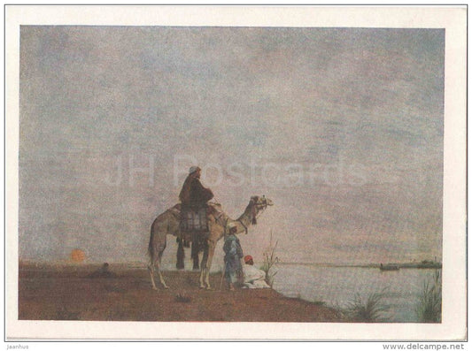 painting by Eugène Fromentin - Waiting for the crossing of the Nile - camel - Bedouins - french art - unused - JH Postcards