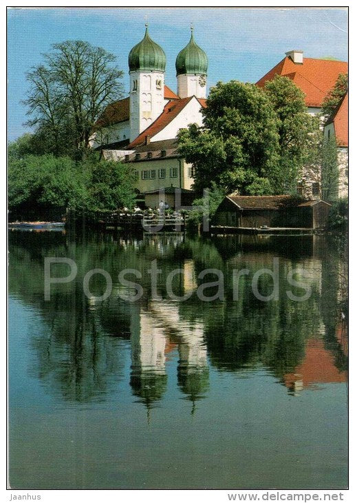 Seeon - Ehemalige Klosterkirche und Abteigebäude von Nordwesten aus - church - abbey -Germany - 2001 gelaufen - JH Postcards