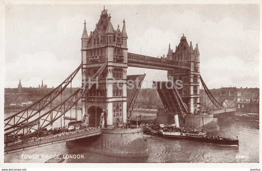 London - Tower Bridge - ship - streamer - Valentine - 43871 - old postcard - England - United Kingdom - unused - JH Postcards