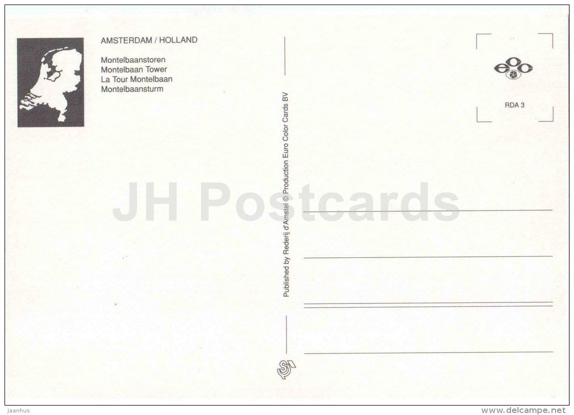 Montelbaan tower - passenger boat - Amsterdam - Netherlands - unused - JH Postcards