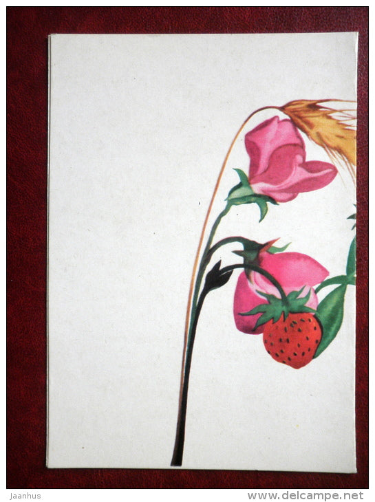 Greeting card - by M. Leis - flowers - strawberry - 1983 - Estonia USSR - unused - JH Postcards