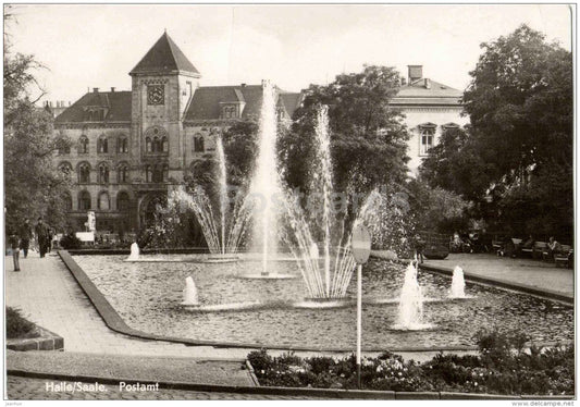 Postamt - post office - fountains - Halle - Saale - Germany - sent from Germany Halle to Estonia Tartu 1975 - JH Postcards