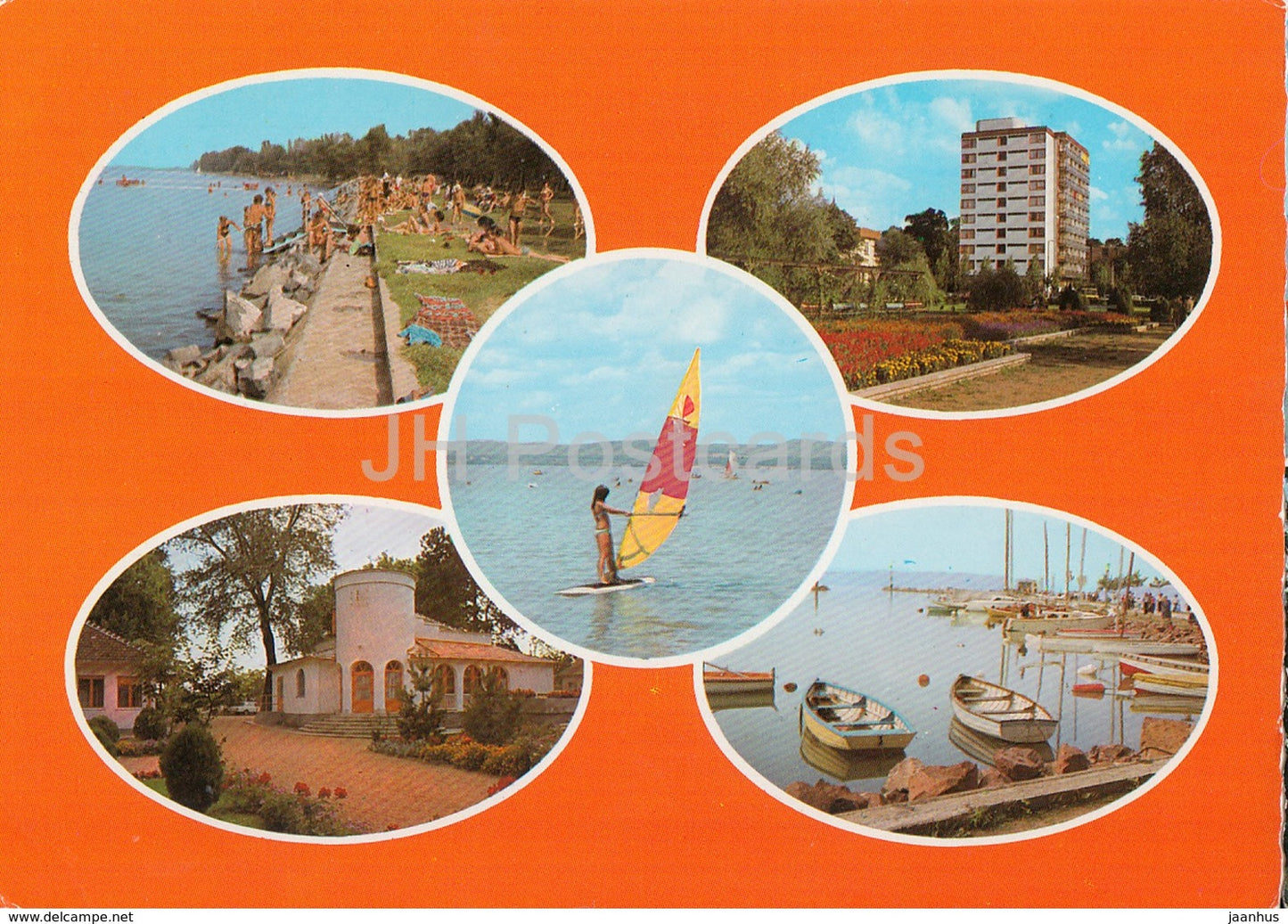 Boglarlelle - windsurfing - beach - architecture - multiview - 1983 - Hungary - used - JH Postcards