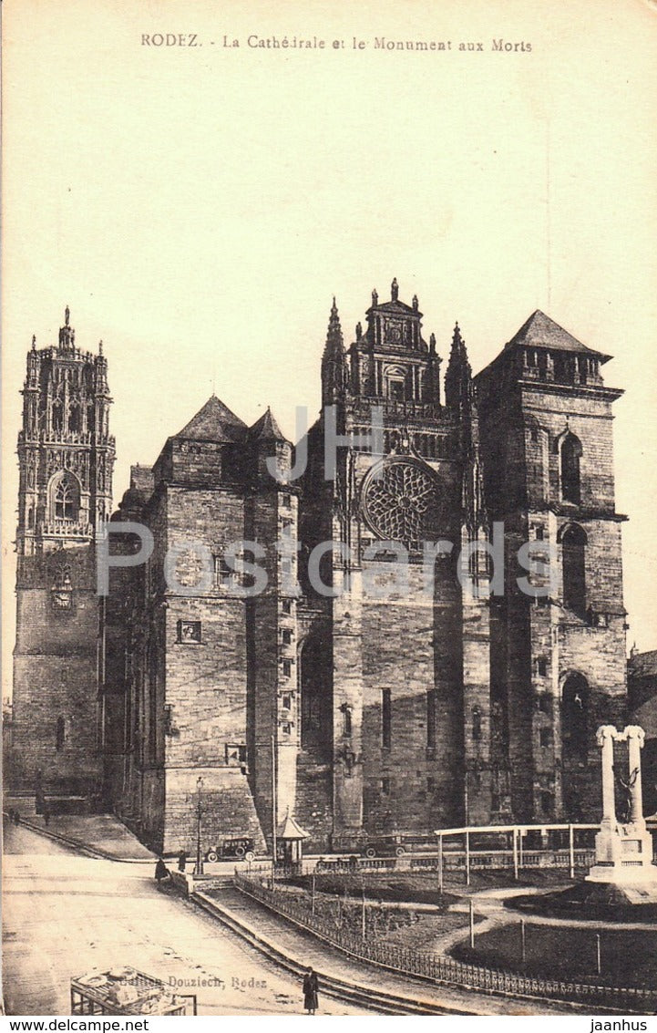 Rodez - La Cathedrale et le Monument aux Morts - cathedral - old postcard - France - unused - JH Postcards