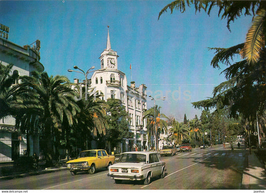 Sukhumi - Sokhumi - Lenin street - car Zhiguli Moskvich - Abkhazia - 1983 - Georgia USSR - unused - JH Postcards