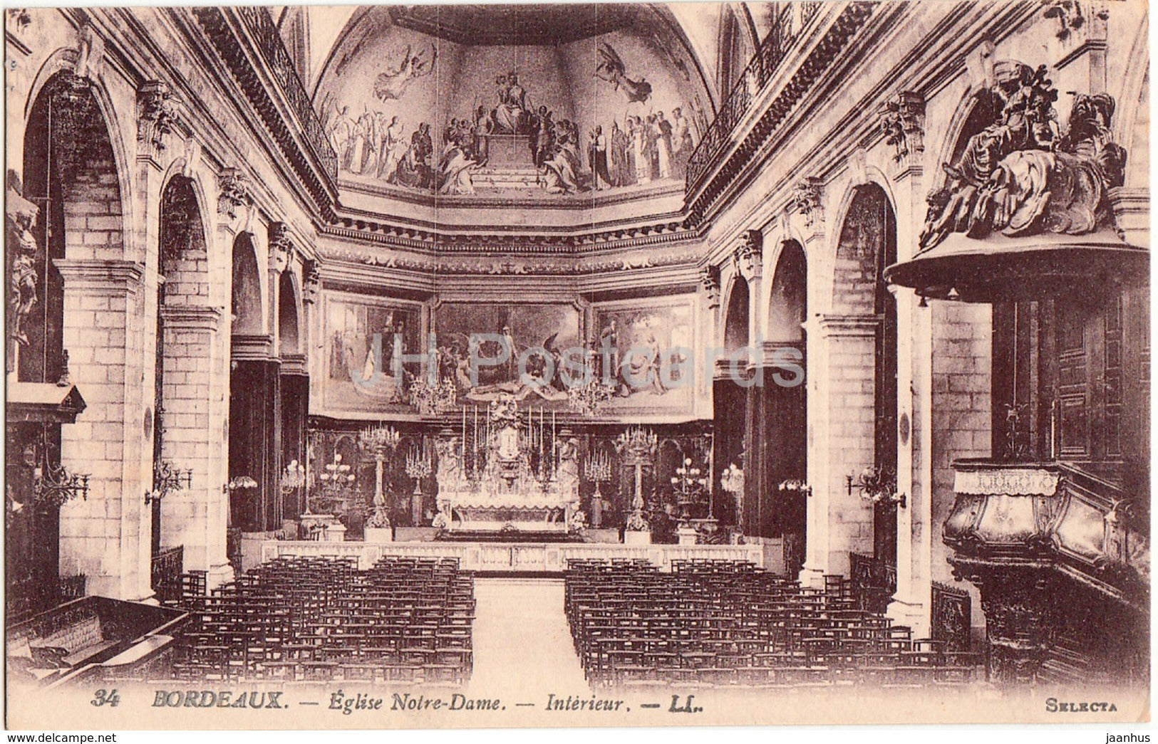 Bordeaux - Eglise Notre Dame - Interieur - church - 34 - 1918 - old postcard - France - used - JH Postcards