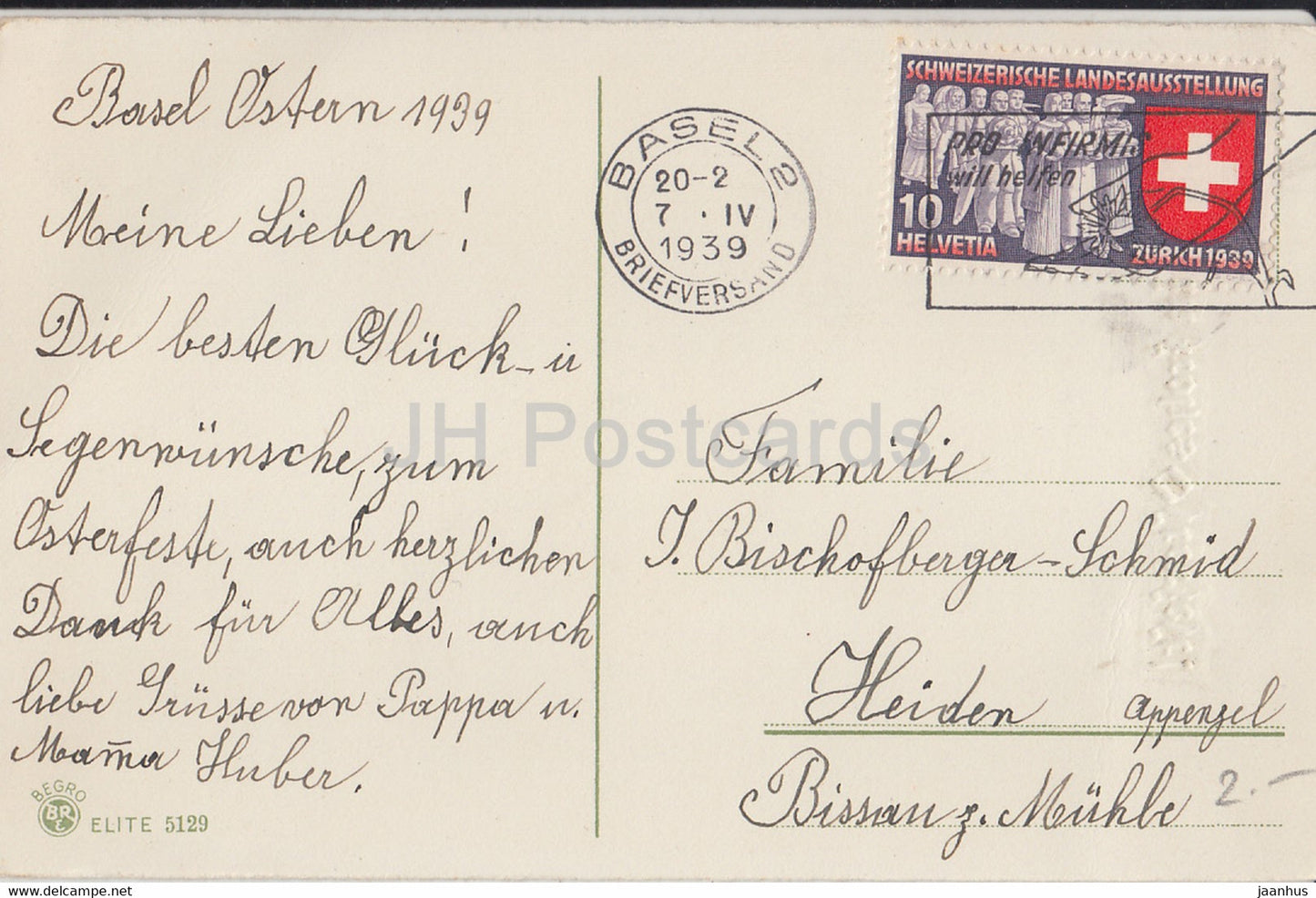 Ostergrußkarte - Ein Frohes Osterfest - Huhn - Eier - Begro Elite 5129 - alte Postkarte - 1939 - Deutschland - gebraucht