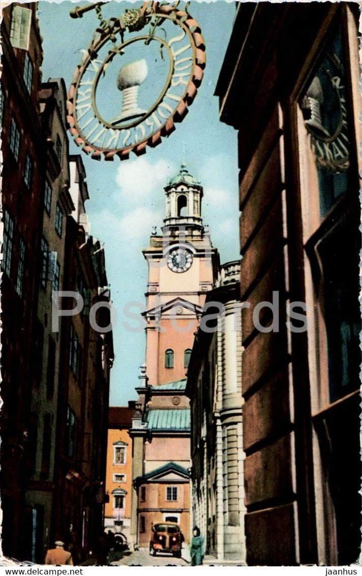 Stockholm - Skomakargatan och Storkyrkan - church - old postcard - 1954 - Sweden - used - JH Postcards