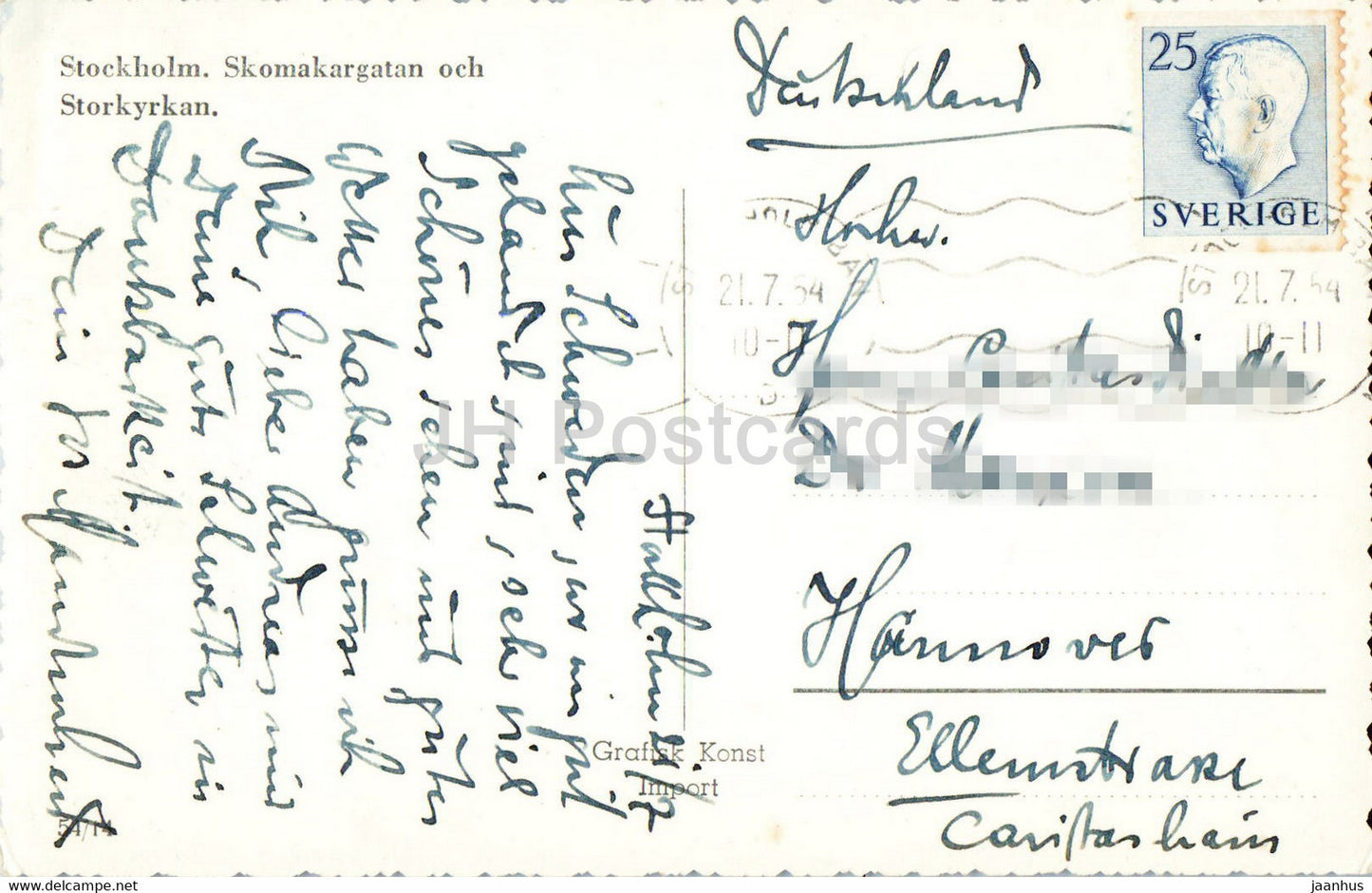 Stockholm - Skomakargatan och Storkyrkan - church - old postcard - 1954 - Sweden - used