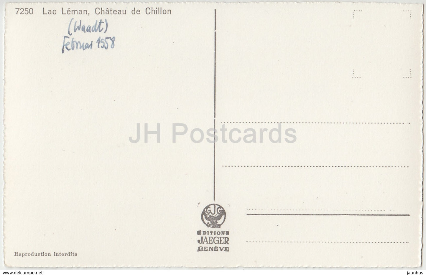 Lac Leman - Chateau de Chillon - castle - 7250 - Switzerland - 1958 - used