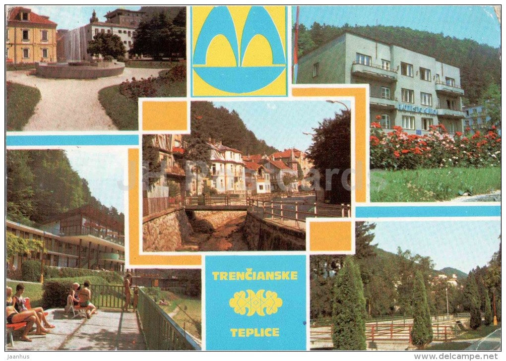 Trencianske Teplice - spa house Tri srdcia (Three Hearts) - park - Czechoslovakia - Slovakia - used - JH Postcards