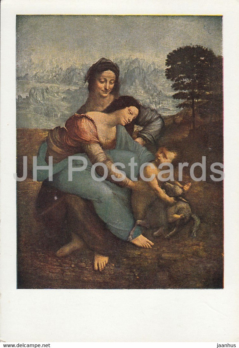 painting by Leonardo da Vinci - Die Jungfrau , das Jesuskind und die Heilige Anna - Italian art - France - used - JH Postcards