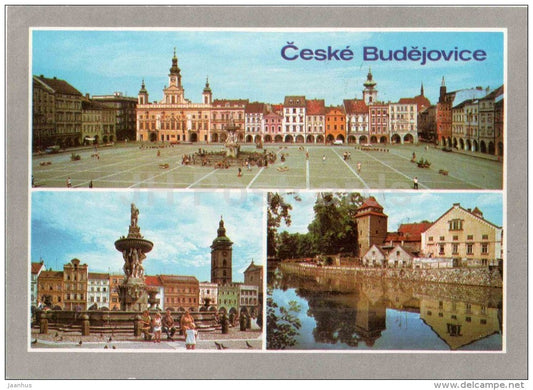 Ceske Budejovice - Zizkovo square - Samson fountain - Czechoslovakia - Czech - used 1990 - JH Postcards