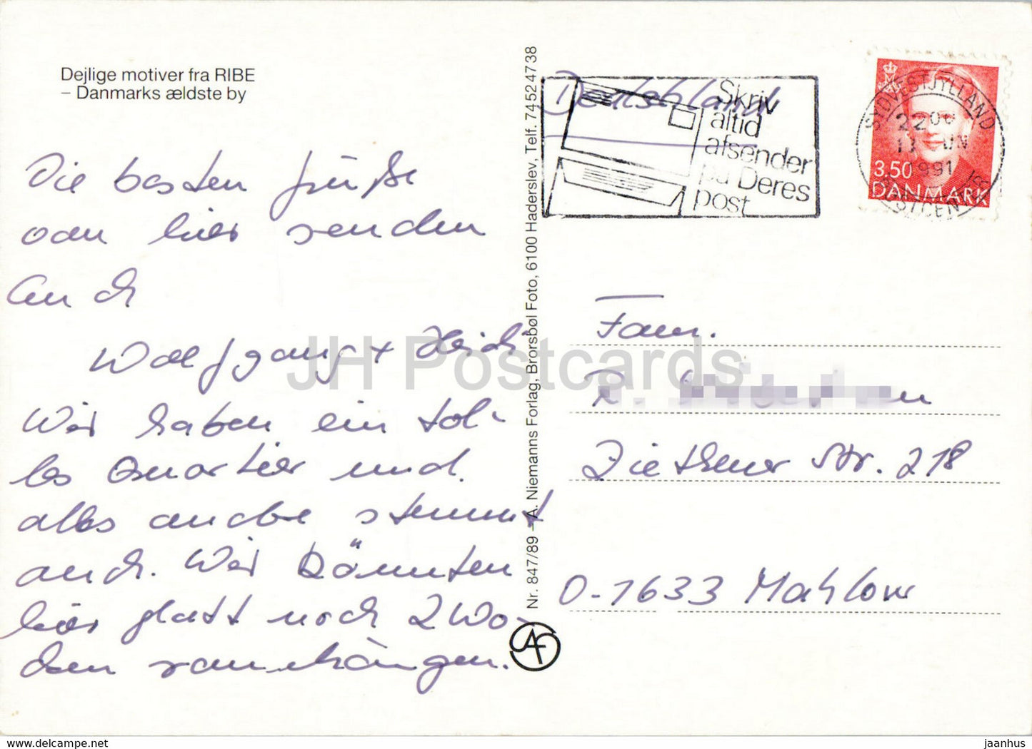 Greetings from Ribe - boat - town views - multiview - 1991 - Denmark - used