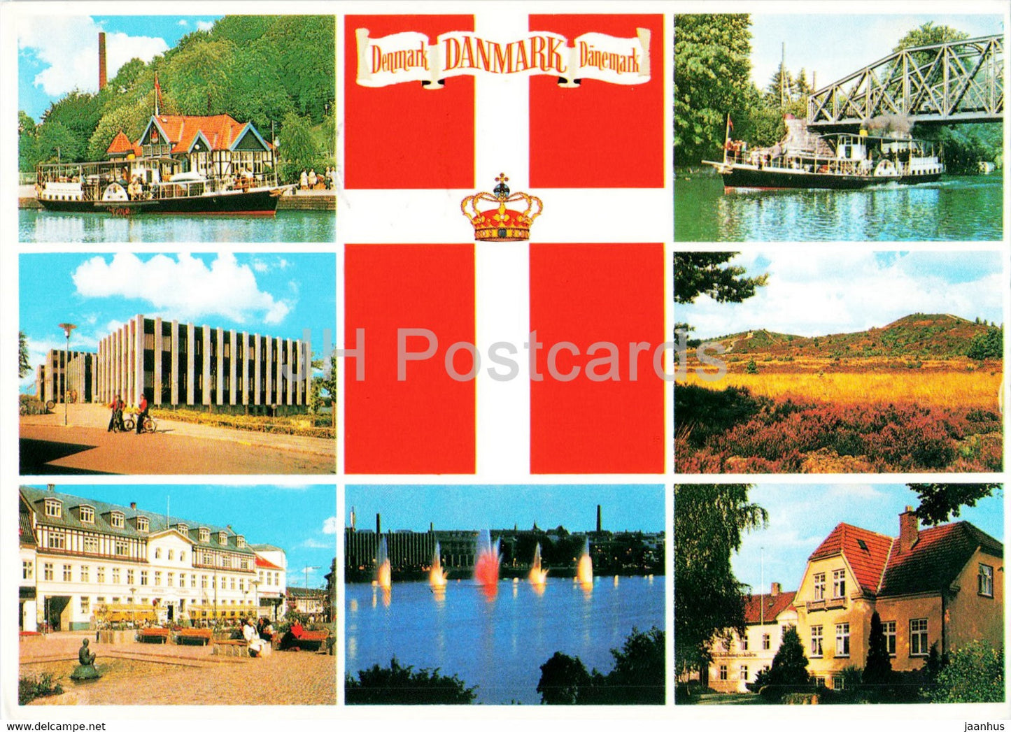 Silkeborg - ship - town views - town hall - Sindbjerg - Stoubjerg - Danish Flag - 1992 - Denmark - used - JH Postcards