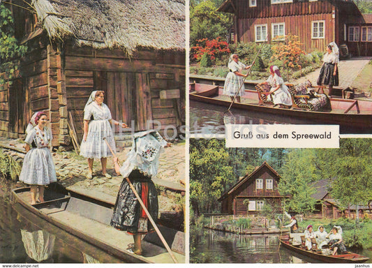 Gruss aus dem Spreewald - boat - folk costumes - Germany DDR - unused - JH Postcards