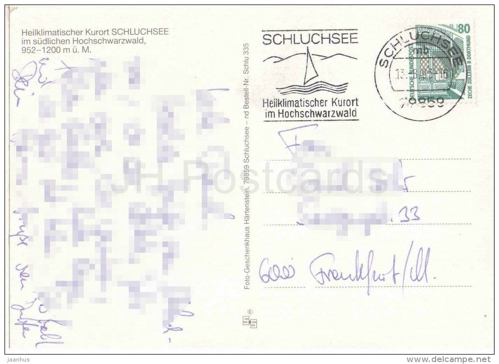 Gruss aus Schluchsee im Schwarzwald - Germany - 1993 gelaufen - JH Postcards