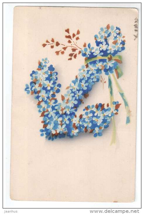 Greeting Card - anchor - flowers - old postcard - circulated in Estonia 1926 Tallinn - used - JH Postcards