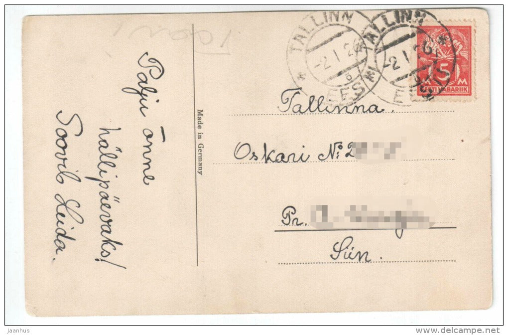 Greeting Card - anchor - flowers - old postcard - circulated in Estonia 1926 Tallinn - used - JH Postcards