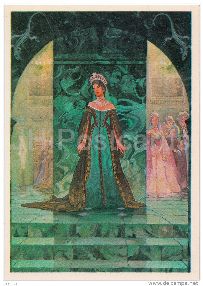 illustration by V. Nazaruk - Bog - Malachite Box - Russian Fairy Tale by P. Bazhov - 1983 - Russia USSR - unused - JH Postcards