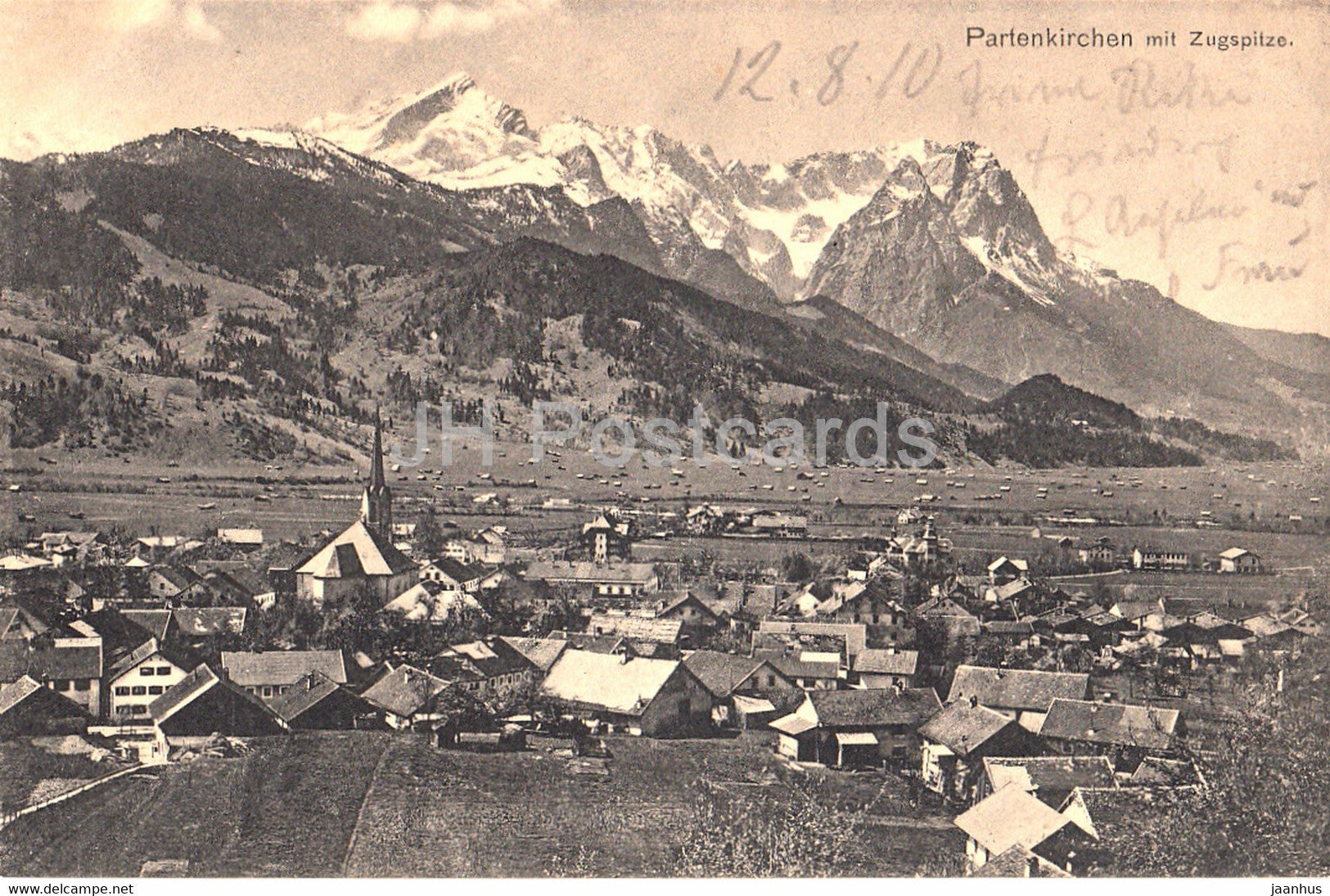 Partenkirchen mit Zugspitze - 1 - old postcard - 1910 - Germany - used - JH Postcards