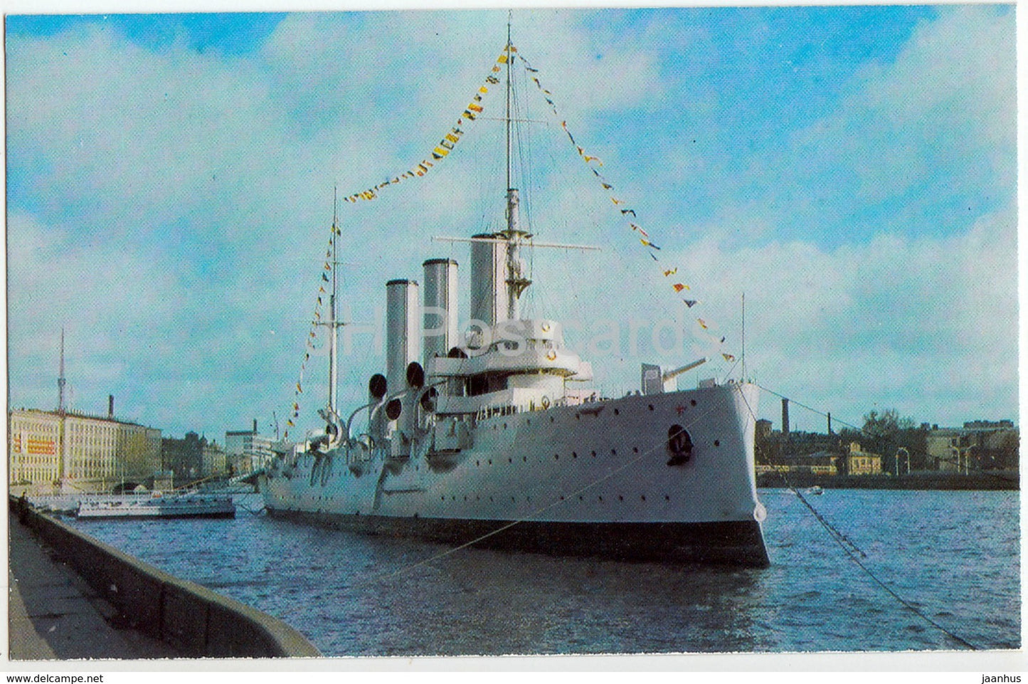 St Petersburg - Leningrad - Fesrively Dressed - cruiser Aurora - warship - 1974 - Russia USSR - unused - JH Postcards