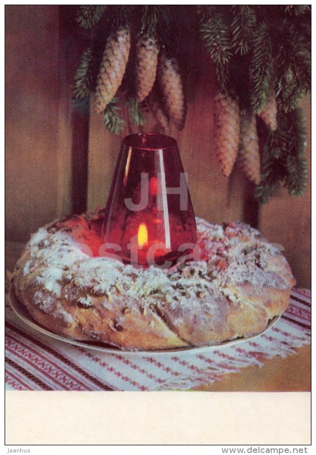 New Year Greeting card - 1 - pretzel - candle - 1970 - Estonia USSR - used - JH Postcards