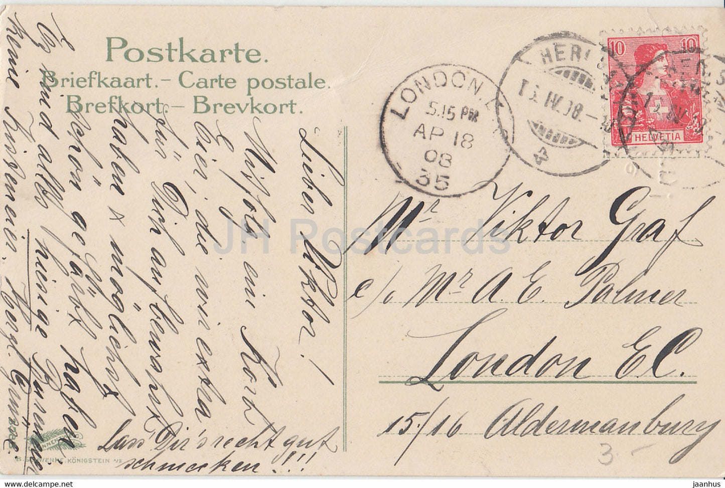 Ostergrußkarte - Frohliche Ostern - Korb - Eier - Schwenke - 3340 - alte Postkarte - 1908 - Deutschland - gebraucht