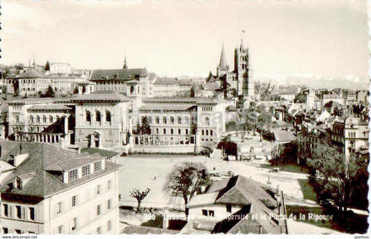 Lausanne - L' Universite et la Place de la Riponne - university - 326 - 1938 - old postcard - Switzerland - used - JH Postcards