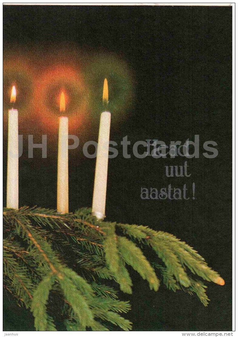 New Year Greeting card - candles - fir - 1990 - Estonia USSR - unused - JH Postcards