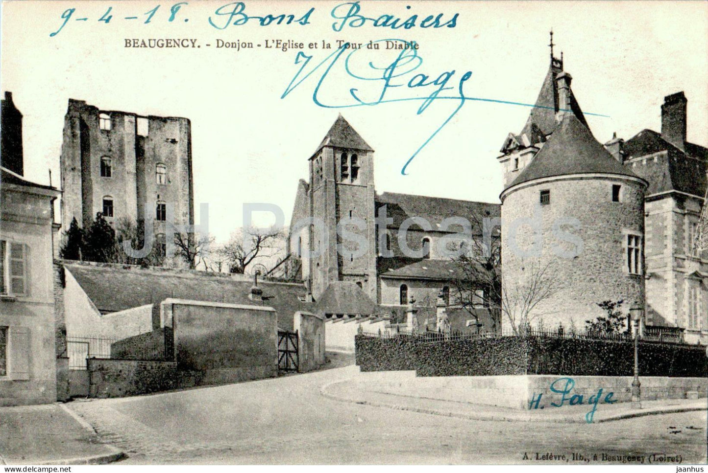 Beaugency - Donjon - L'Eglise et la Tour du Diable - church - tower - old postcard - 1918 - France - used - JH Postcards