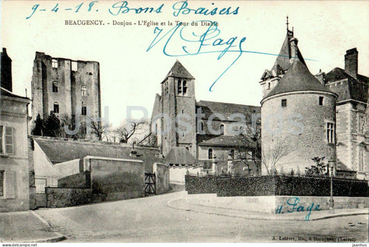 Beaugency - Donjon - L'Eglise et la Tour du Diable - church - tower - old postcard - 1918 - France - used - JH Postcards