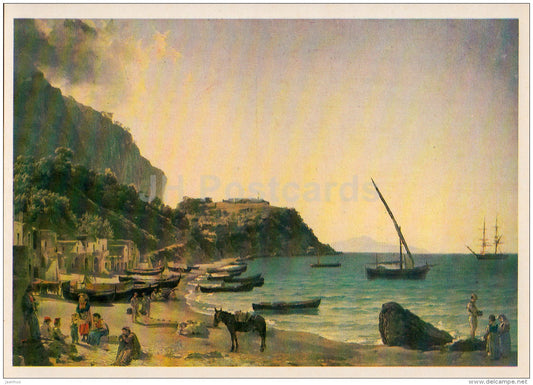 painting by S. Shchedrin - A large harbor on the island of Capri - boat - Russian art - 1985 - Russia USSR - unused - JH Postcards