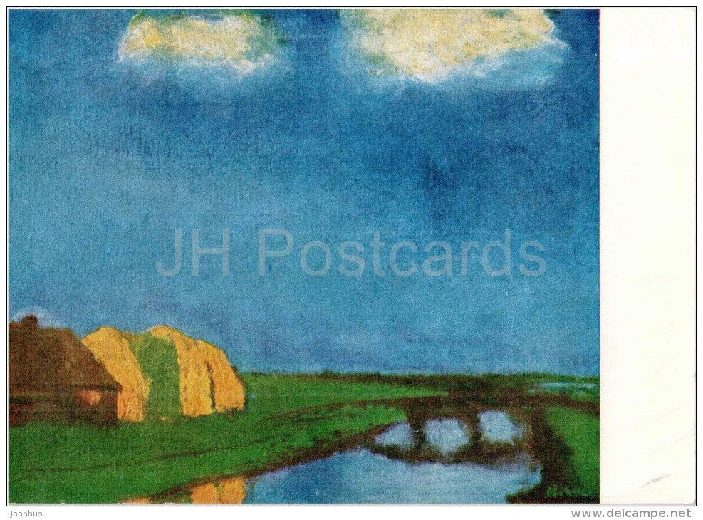 painting by Emil Nolde - Friesengehöft am Kanal , 1935 - german art - sent from Germany Kiel to Estonia Tallinn 1994 - JH Postcards