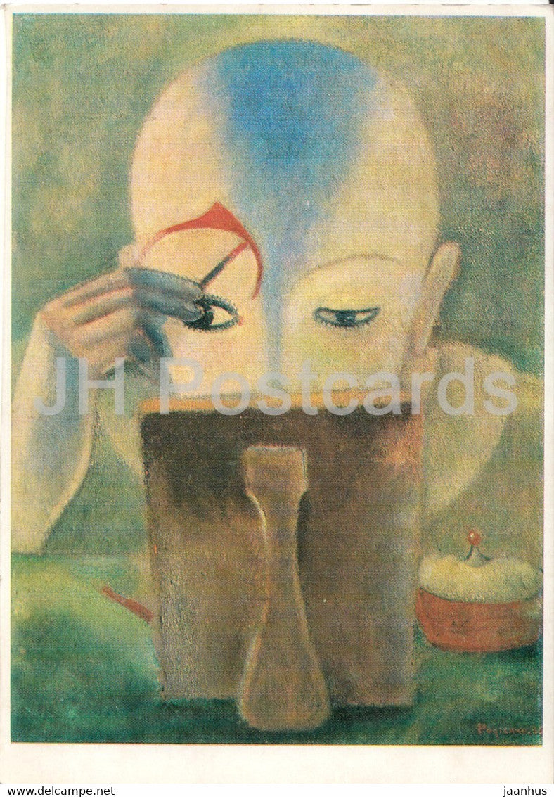 painting by Alexander Rodtschenko Rodchenko - Beim Schminken - makeup - Russian art - Germany DDR - unused - JH Postcards