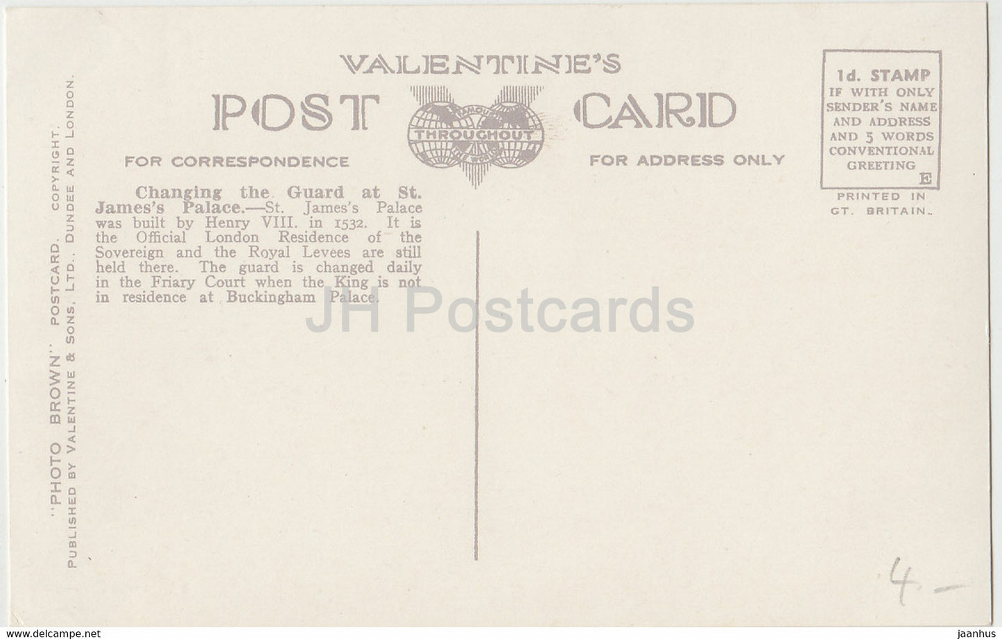 London – Wachablösung – St. James Palace – Valentine – 5697 – alte Postkarte – England – Vereinigtes Königreich – unbenutzt