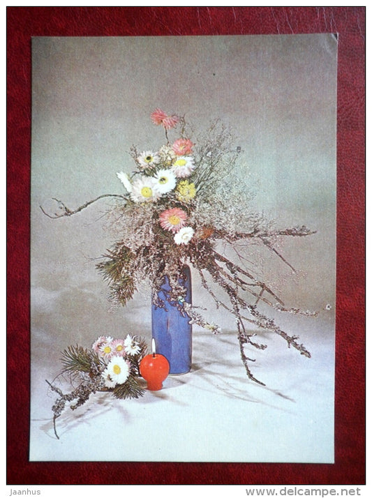 composition - asters - flowers - 1981 - Estonia USSR - used - JH Postcards