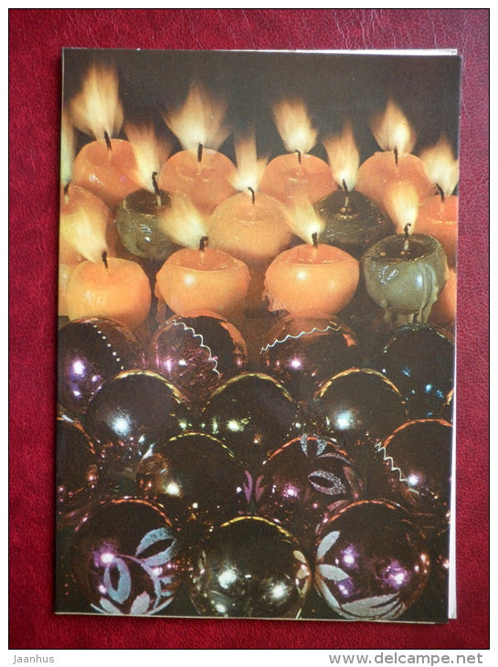 New Year Greeting card - decorations - candles - 1982 - Estonia USSR - unused - JH Postcards