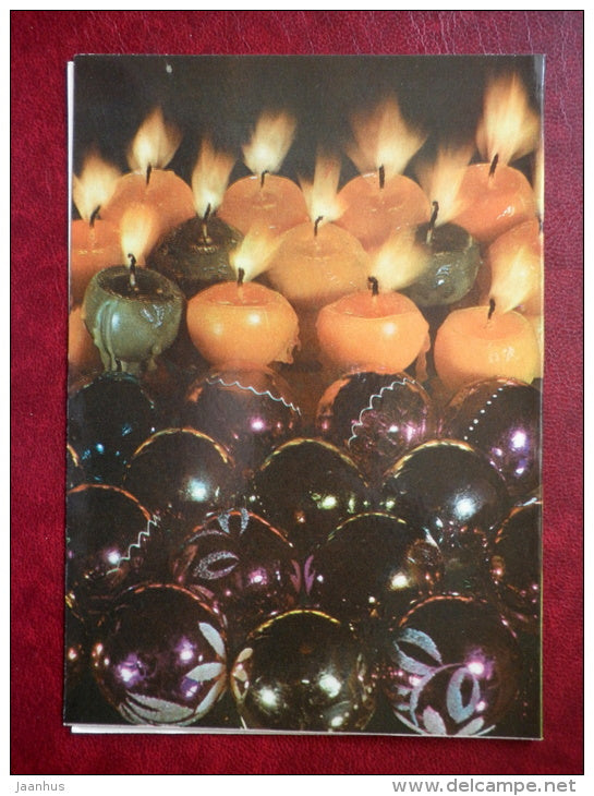 New Year Greeting card - decorations - candles - 1982 - Estonia USSR - unused - JH Postcards